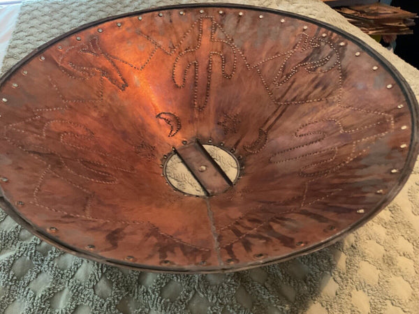 Vtg southwestern Western Tin copper Punched Lamp Shade cactus wolf star moon