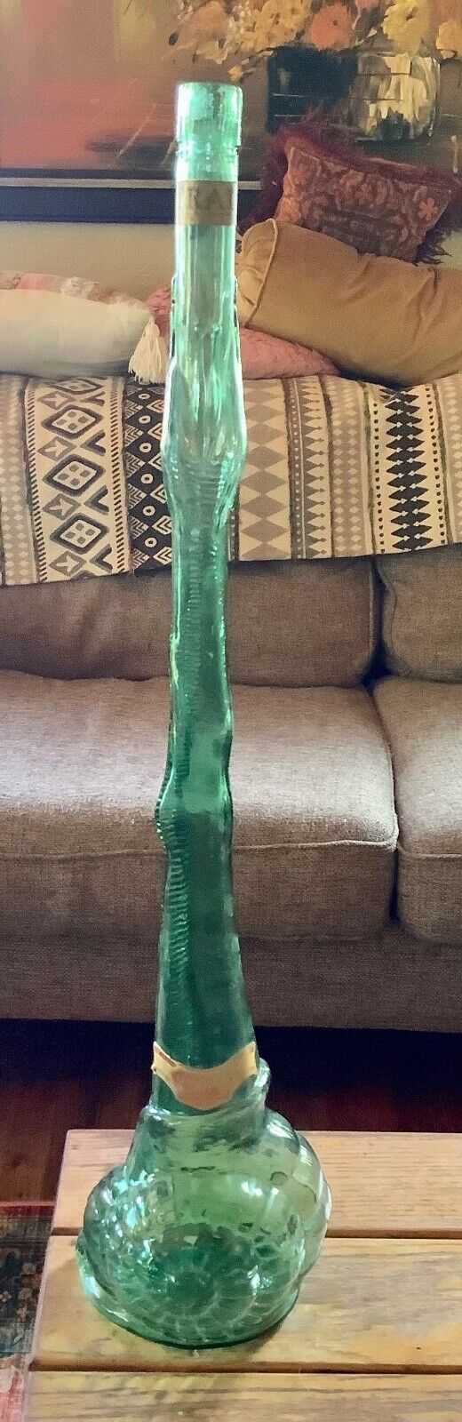 Vintage tall green SNAIL BOTTLE  3 liter Green Glass Wine 32 Tall