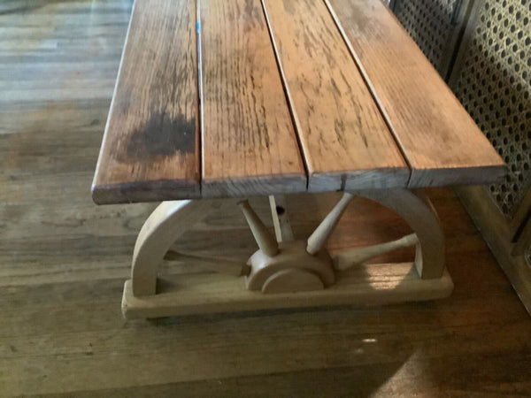 Mid Century Solid Oak Wagon Wheel Coffee Table  (CT39)