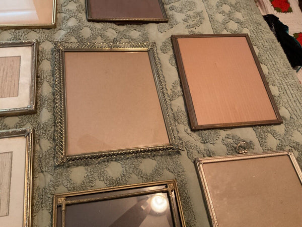 Lot of 9 vtg Brass Metal Gold Tone Picture Frames Easel Back 8x10  3x4 Bifold