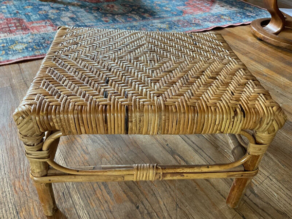 Vtg  Mid Century Modern Wicker Foot Stool boho mcm retro plantstand plant stand