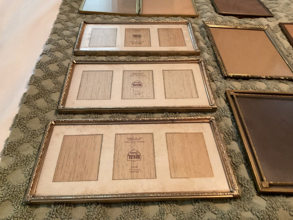 Lot of 9 vtg Brass Metal Gold Tone Picture Frames Easel Back 8x10  3x4 Bifold