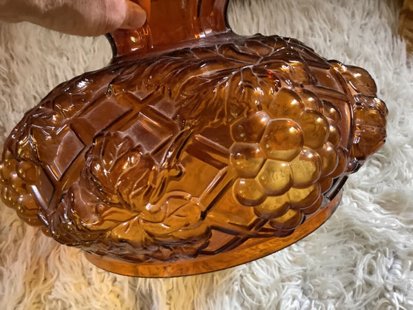 Vtg CONSOLIDATED GLASS AMBER PUFFY GRAPES MAY 31 1910 OIL LAMP SHADE  gwtw