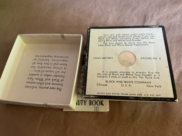 Vintage genuine Black and White Face Powder Box With Original Pamphlet