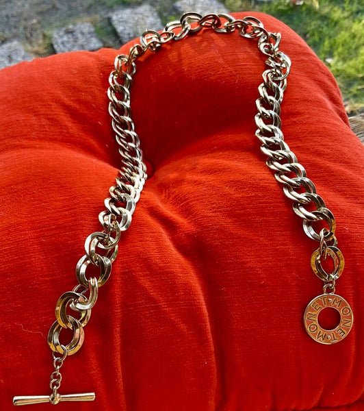 Vintage Monet Signed Silvertone Double Curb Link Chain Necklace gold tone