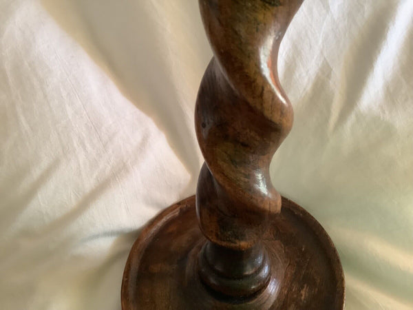 Pair Of  oak Wood “ BARLEY TWIST” Candlesticks candle holder Vintage antique