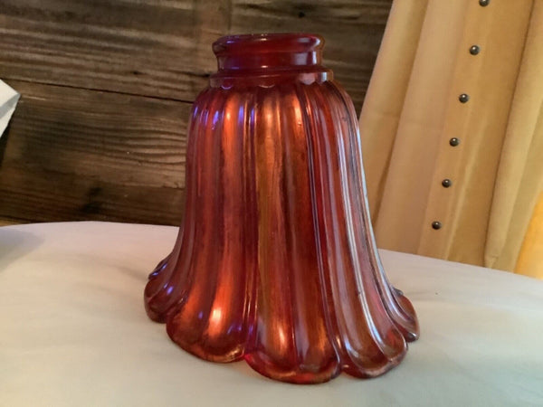 Vintage Mid-Century Ruby Red tulip floor table lamp glass shade iridescent