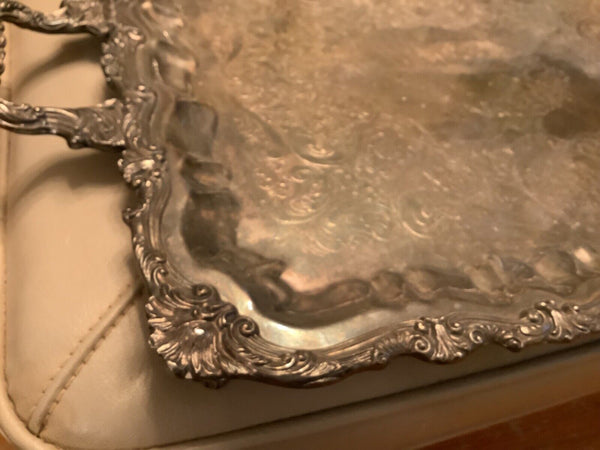 Vintage Sheridan Silver Plated Butler Serving Tray 25x16" Footed Ornate