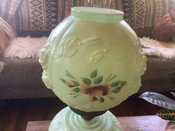 Vintage antique GWTW parlor Lamp 3 Way Switch Green Hand Painted Roses floral