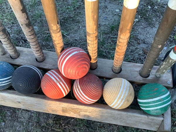 Vintage Forster Croquet Set 6 Player with Wheeled Rolling Cart  caddy Stand Game