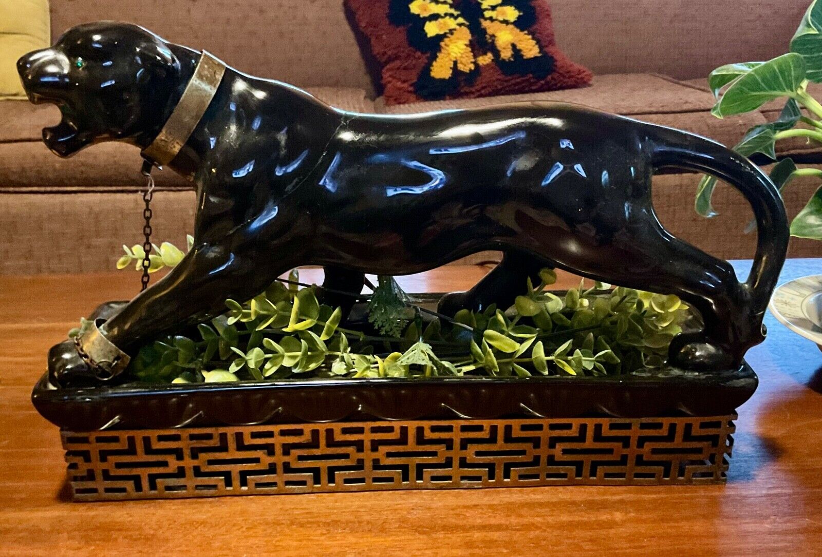 Vintage 1953  LANE CO  Ceramic Black Panther  TV Light Lamp NICE Works MCM 15”