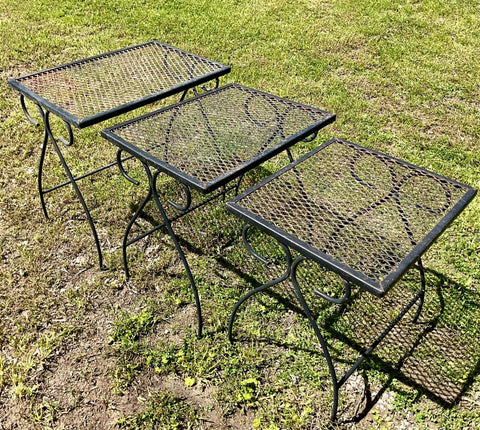 Mid Century Modern Wrought Iron Nesting end side Tables Vintage Patio Furniture