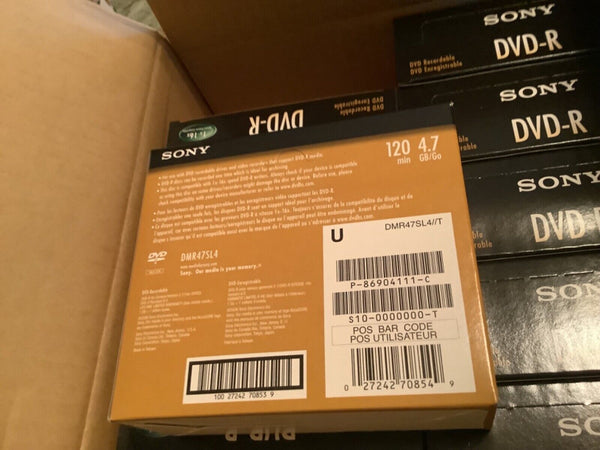 Sony DVD-R 4.7GB 120 Minute Blank Disc 10-Pack lot 10 case new 100 total