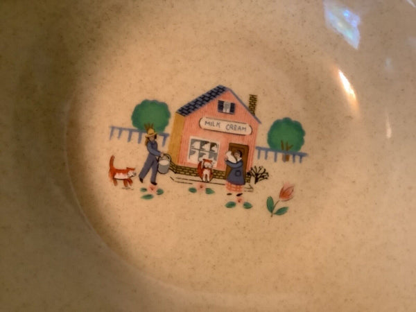 Vintage International China "Heartland Village" Rimmed Cereal Bowls Set of  7