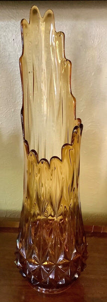 LE Smith Viking?  UNIQUE Amber Diamond Pattern Swung Stretched Glass Vase