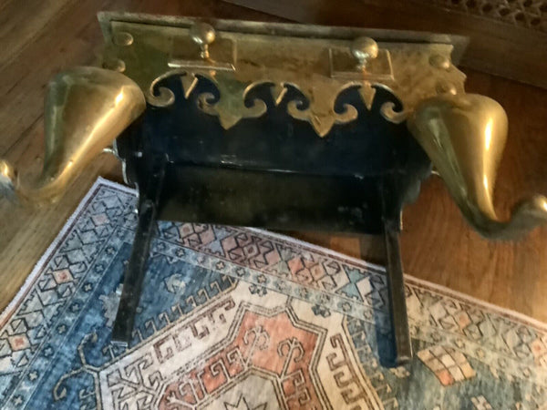 Antique 19th Century Victorian Brass Fireplace Footman Trivet Stool Bench