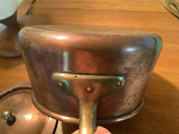 Vintage Copper Brass & Porcelain Double Boiler Pot B.M. Douro