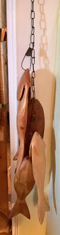 Vtg Hand Carved wood wooden chain String of lot Fish cabin lodge decor