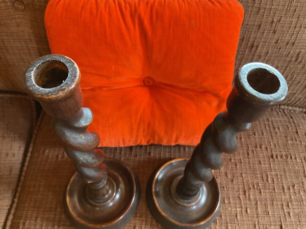Antique/Vintage Pair of Oak Barley Twist Candlesticks candle holders