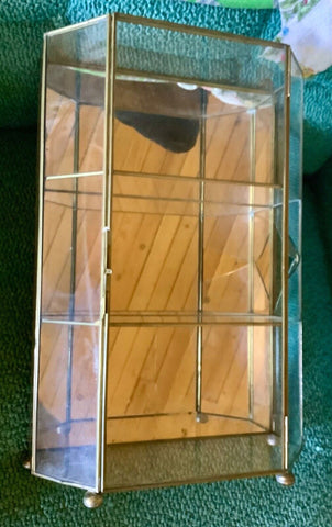 Vtg Large  Brass Glass Mirror Curio Cabinet Shelf Wall Mount / Table Top