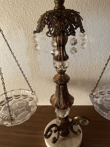 Vintage Large Lawyers Scales Of Justice Brass And Marble  glass roses