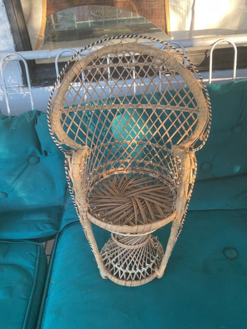 VINTAGE WICKER PEACOCK CHAIR PLANT STAND  doll house CHAIR RATTAN