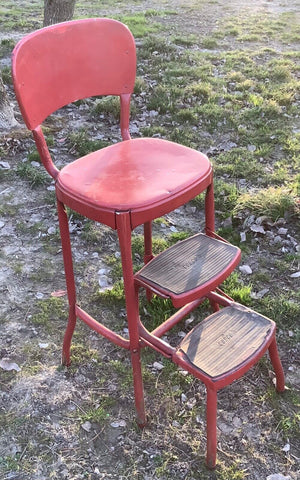 MCM Vintage Red Cosco Kitchen Step Stool Chair Pull Out Steps  mid century retro