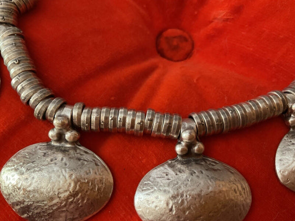 Modernist Industrial  Metal silver necklace Turkish coin Vintage