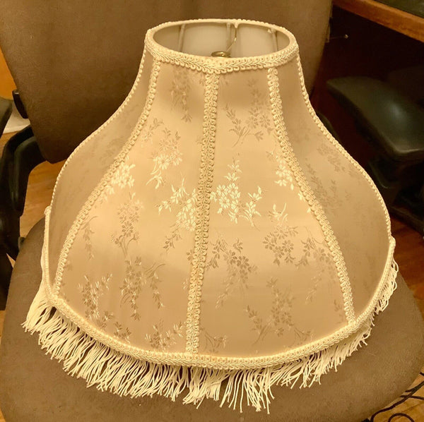 Victorian Style cream  Silk & Fringe Floor Table  Large  Lamp Shade Vtg brocade
