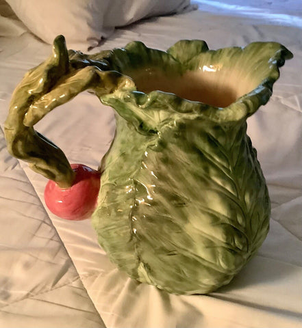 Vintage ceramic  Majolica Pottery Lettuce & Turnip cabbage Water Pitcher
