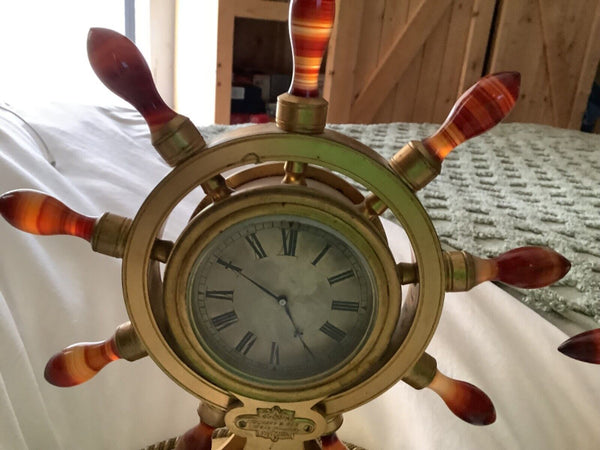 Antique ship wheel nautical clock & barometer rare Howell & james co.