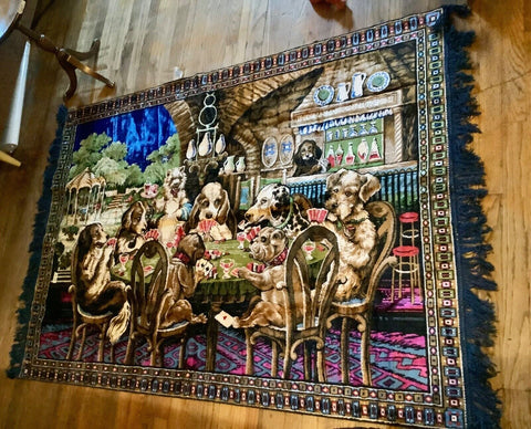 68"by 48" Tapestry Rug Dogs Playing Poker Cards Wall Hanging Man Cave Bar Italy