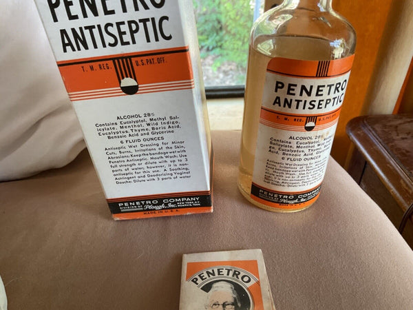 Penetro Antiseptic vintage glass medicine bottle with box 6 ounces