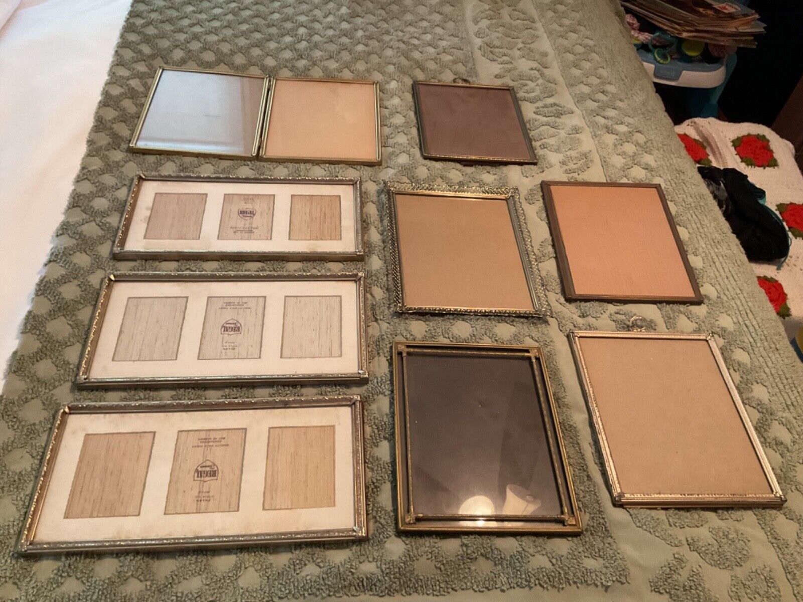 Lot of 9 vtg Brass Metal Gold Tone Picture Frames Easel Back 8x10  3x4 Bifold