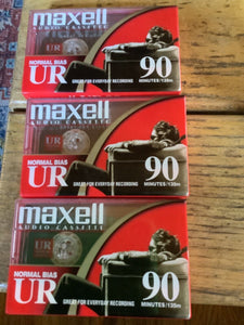 Lot Of 3 Maxwell UR 90 Minute Blank Audio Cassette Tapes Normal Bias New Sealed