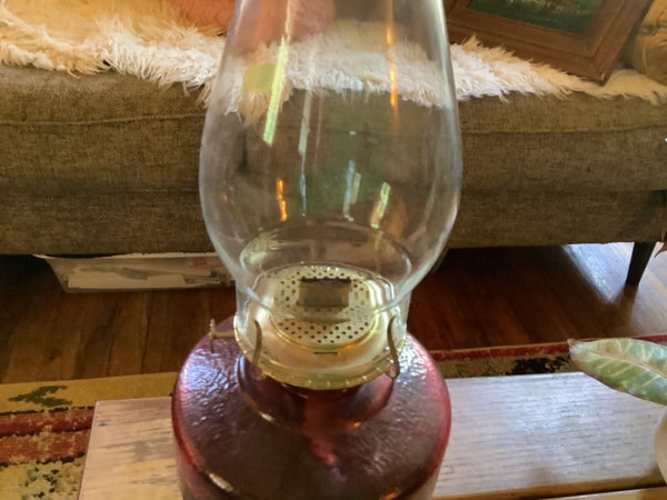 Vintage EAGLE Red Pedestal Red Tip  Kerosene Oil Lamp 18” Tall with Chimney