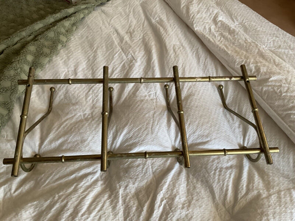 Vintage faux bamboo  Brass gold tone wall Coat & Hat Rack