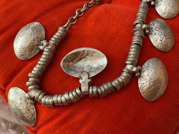 Modernist Industrial  Metal silver necklace Turkish coin Vintage