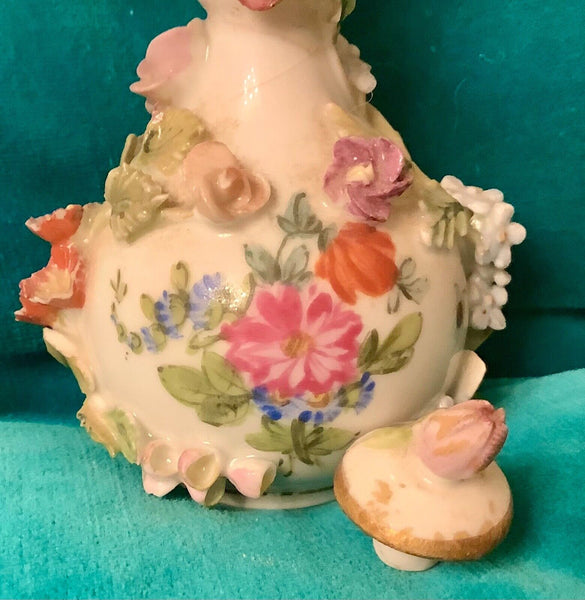 Antique Dresden Potschappel Porcelain Miniature Flower Encrusted Perfume Bottle