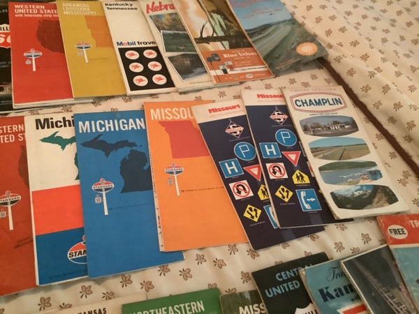 Vtg Road Maps From States USA Lot 82 Shell Phillips 66 gulf some 1950’s 1960’s