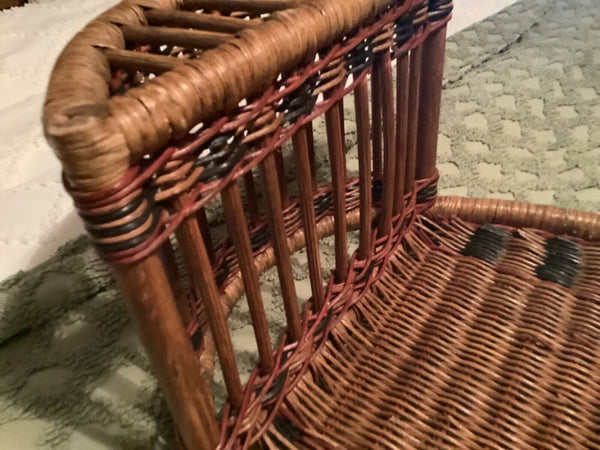 VTG WICKER RATTAN BED LAP BREAKFAST SERVING TRAY W/ 2 SIDE COMPARTMENTS