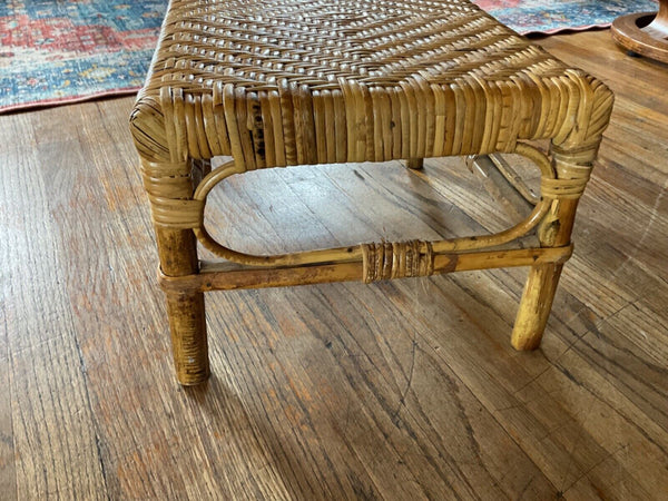 Vtg  Mid Century Modern Wicker Foot Stool boho mcm retro plantstand plant stand