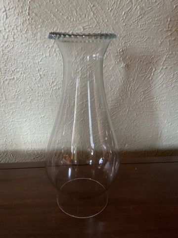 Vintage Clear Glass Hurricane or Oil Lamp Chimney with a Beaded Top 8 3/8" High