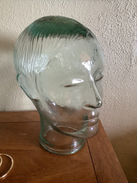Vintage Glass Head Mannequin Wig Hat Display Green Tint Heavy Life size