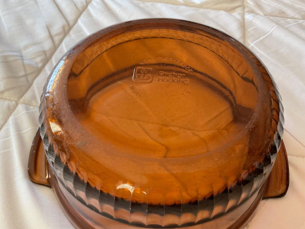 VINTAGE ANCHOR HOCKING AMBER 1 QT ROUND CASSEROLE BAKING DISH & Lid 1436 EUC