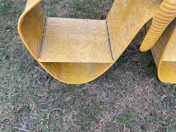 Vintage yellow Butterfly  metal Shelf 2 Tier Wall Mount table top standing