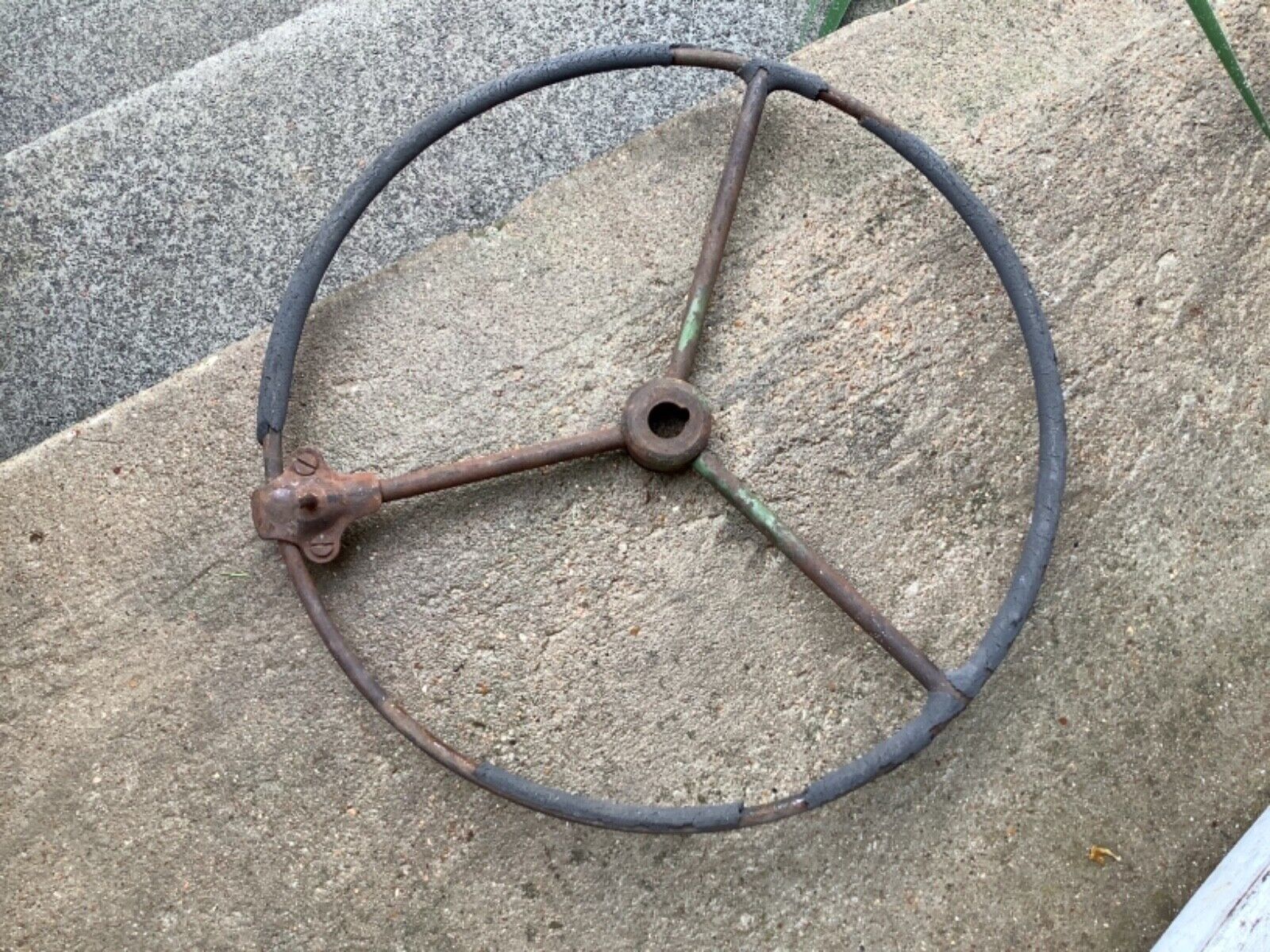 Vtg steering wheel automobile car truck tractor iron  antique steampunk