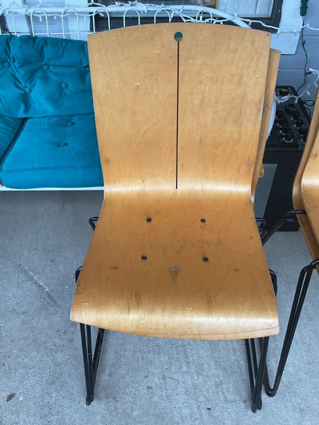 Vtg 4 Eames Dining Chairs Molded Plywood bent wood mcm mid century stacking