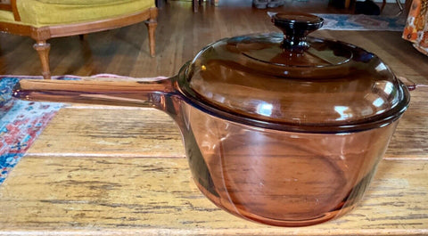 Corning Ware Visions Amber Glass Cookware 2.5L Pot Pan W/ Pyrex Lid V-2.5-C USA