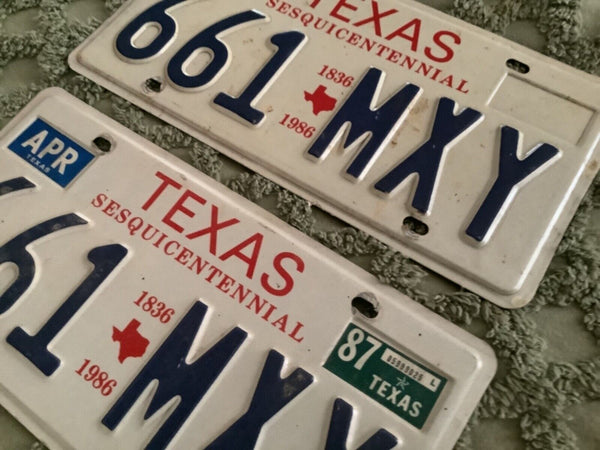 Old 1987 Texas License Plate 661-MXY Sesquicentennial 1836-1986 Embossed Vintage